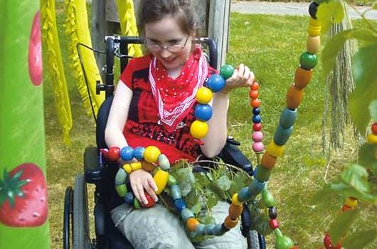 RARE DISORDERS:  This girl suffers from the diagnose “Retts Syndrome” which is a severe disturbance in the development of the brain. The picture is from a “sensory path” where children’s vision and senses are stimulated. 
Photo: Resource Centre for Rare Disorders