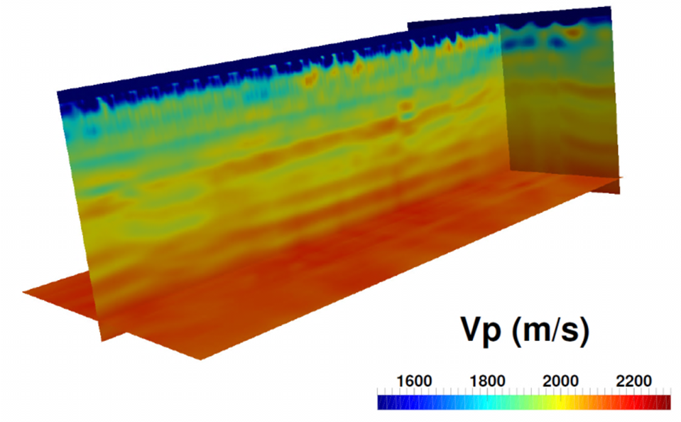 Fig. 2: 3D vp image obtained by inverting 1994 Sleipner data using elastic FWI.