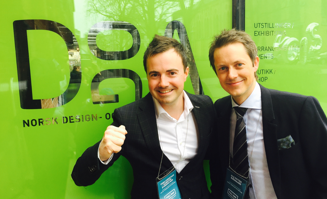 Prosjektleder Tore Christian Storholmen og Ole Petter Næsgård under prisutdelingen på DogA i Oslo 15. april. Foto: Jarl Reitan, SINTEF