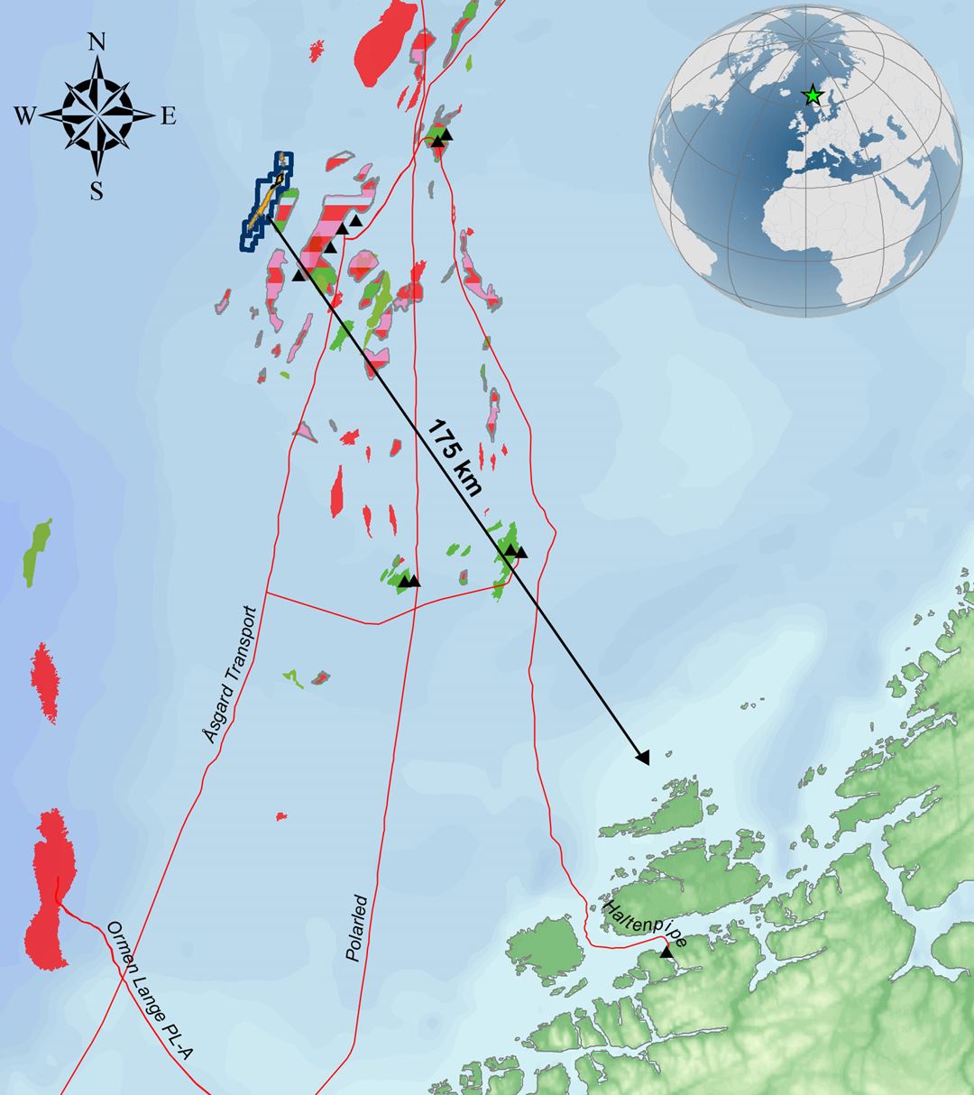 Map that shows the location of the Berling field