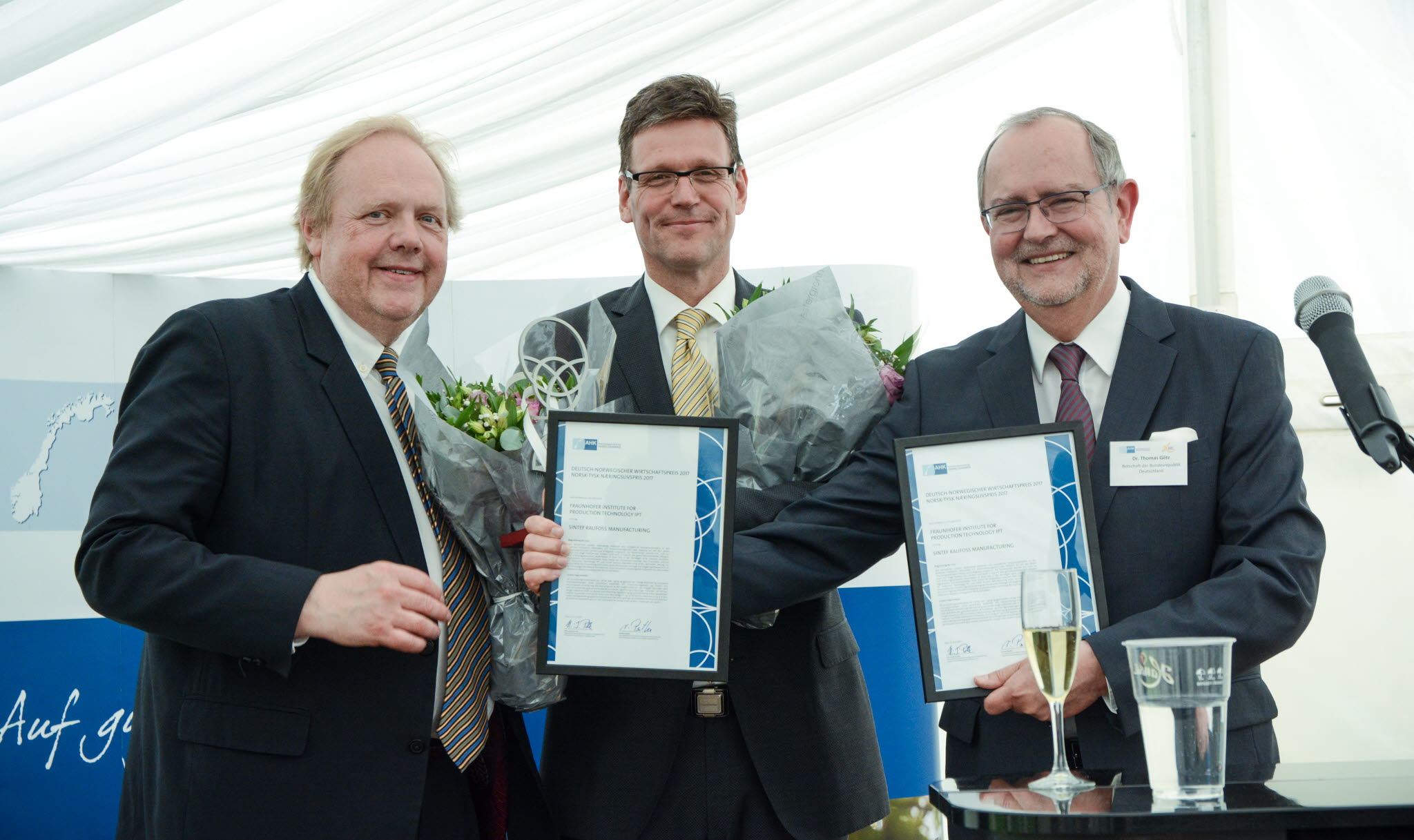 Fraunhofer Institute for Production Technology og SINTEF Raufoss Manufacturing fikk tildelt den norsk-tyske næringslivsprisen 2017. Foto: Norsk-Tysk Handelskammer