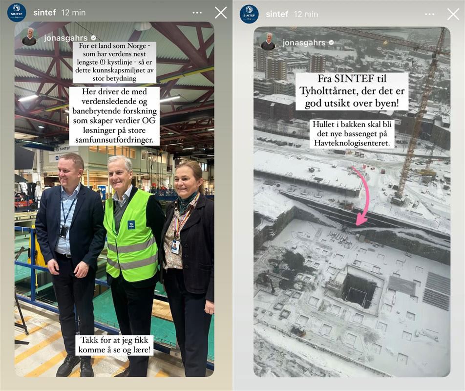 To screenshots fra Jonas Gahr Støres Instagram