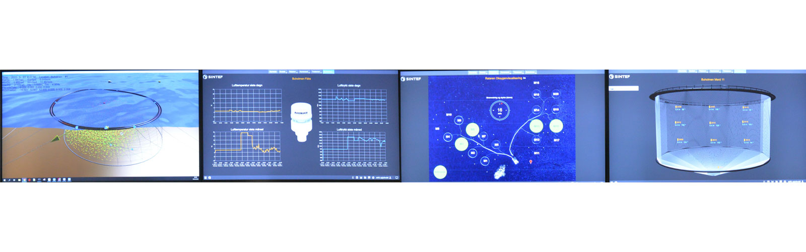Four screens with aquaculture data.