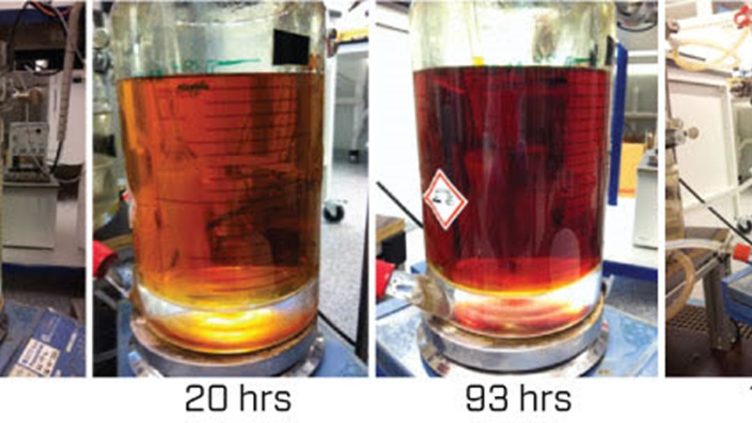 Example on solvents colour change for an oxidative degradation experiment.