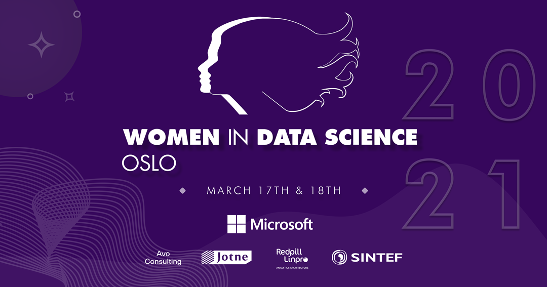 Illustrasjon hvor det står Women in data science 2021