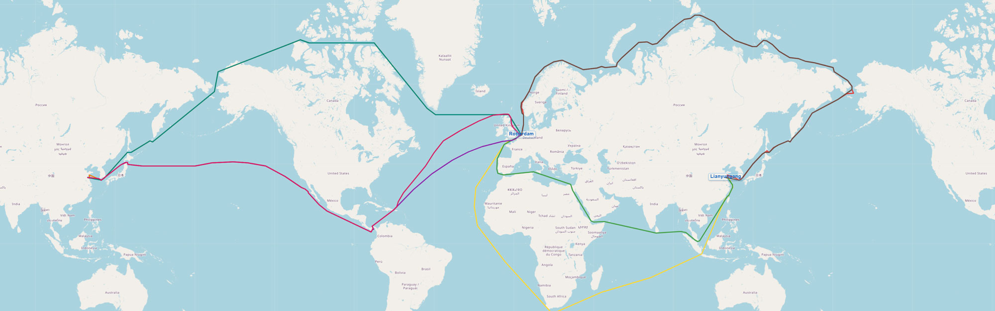 Map with suggested ship routes