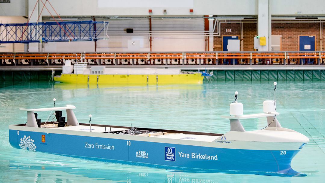 Yara ship model in the Ocean Basin. Photo: Ole Martin Wold