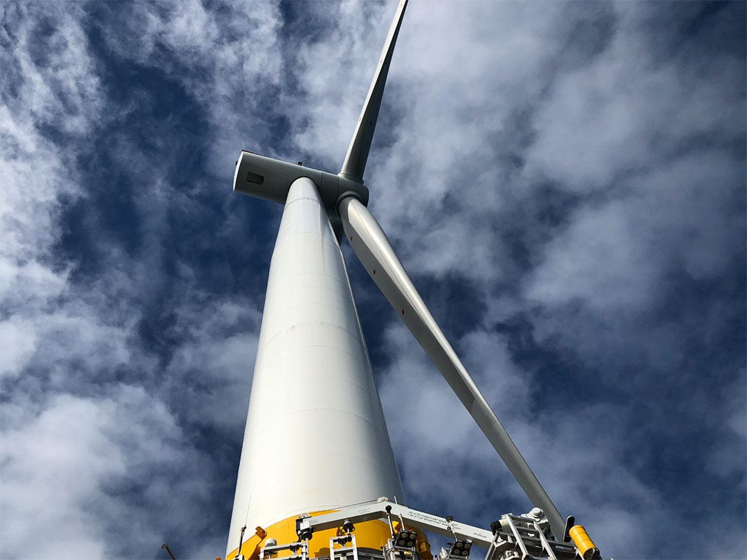 Floating windturbine seen from below and up