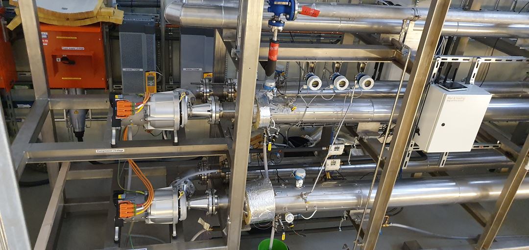 Prinsippskisse for den åpne varmepumpesyklus i DryF, basert på mekanisk rekompresjon (MVR)