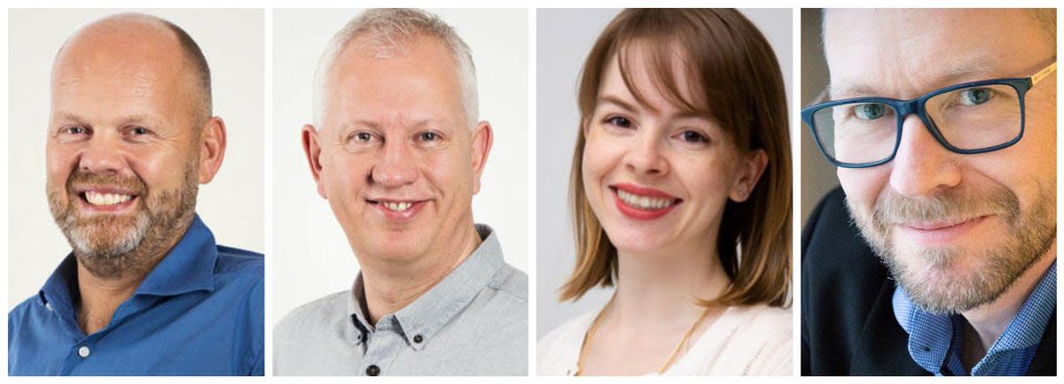 Bilde av de fire forfatterne av kronikken