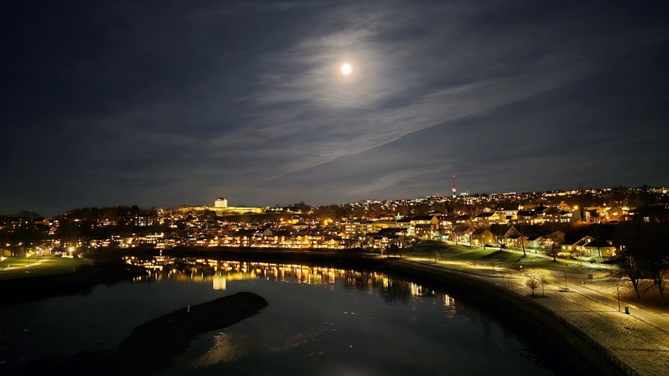 Moonlight over Trondheim and Nidelva