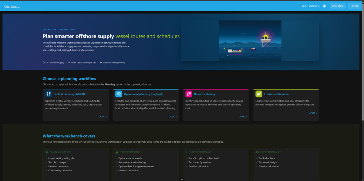 Screenshot of homepage for the workbench.