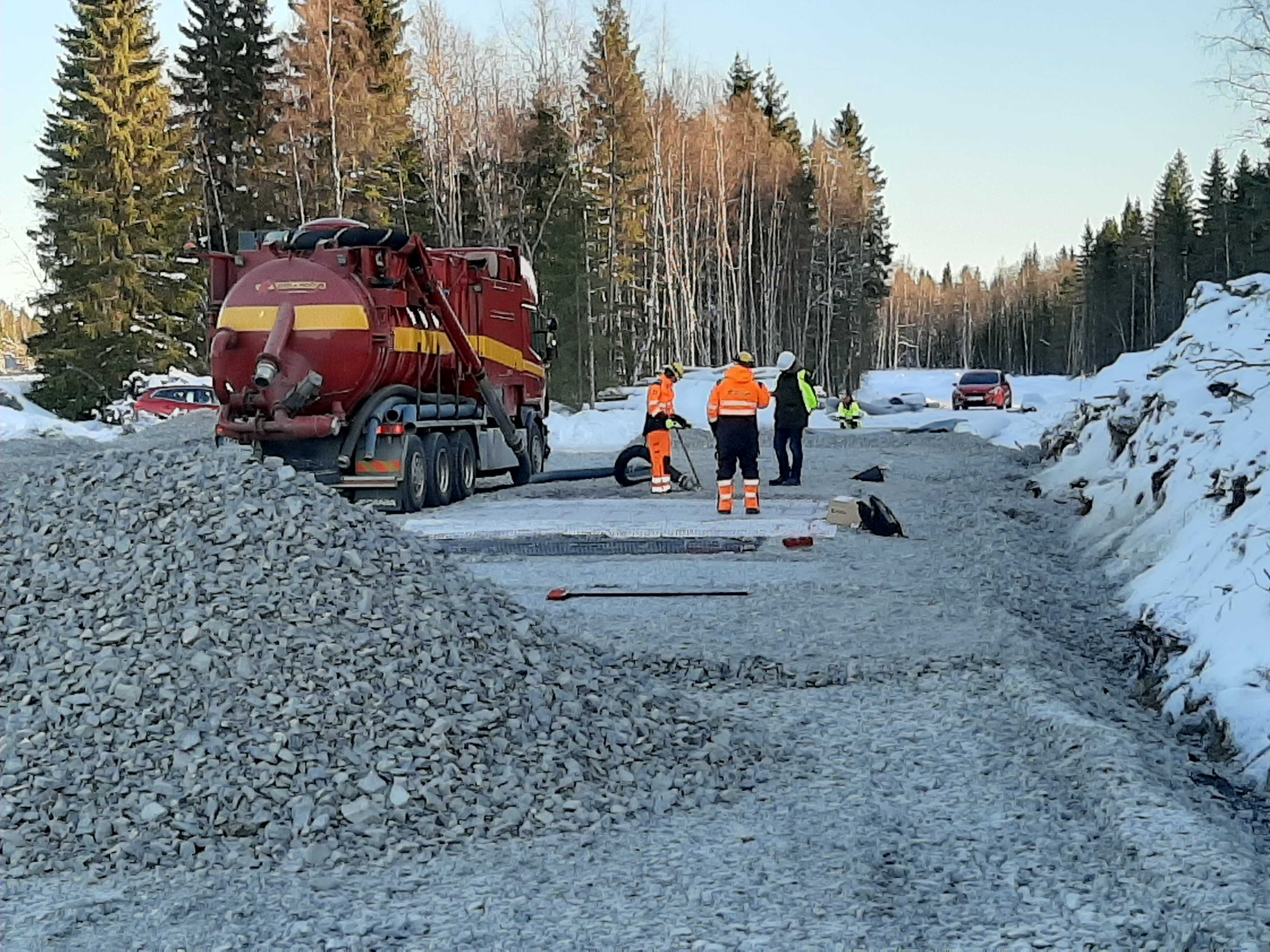 Anleggsplass, veibygging om vinteren