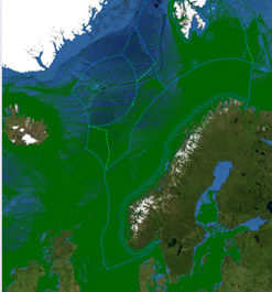 De grønne feltene viser hvor båttrafikk har vært.