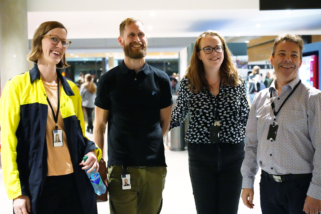 SINTEF representatives at Researchers&rsquo; Night 2023 (left to right: Ingrid Snustad, John Trygve Angvik, Katie McCay and Steffen M&oslash;ller-Holst)