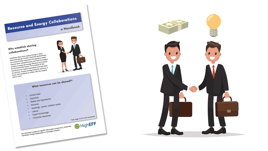 Picture of the handbook, and image of two people striking a business deal.