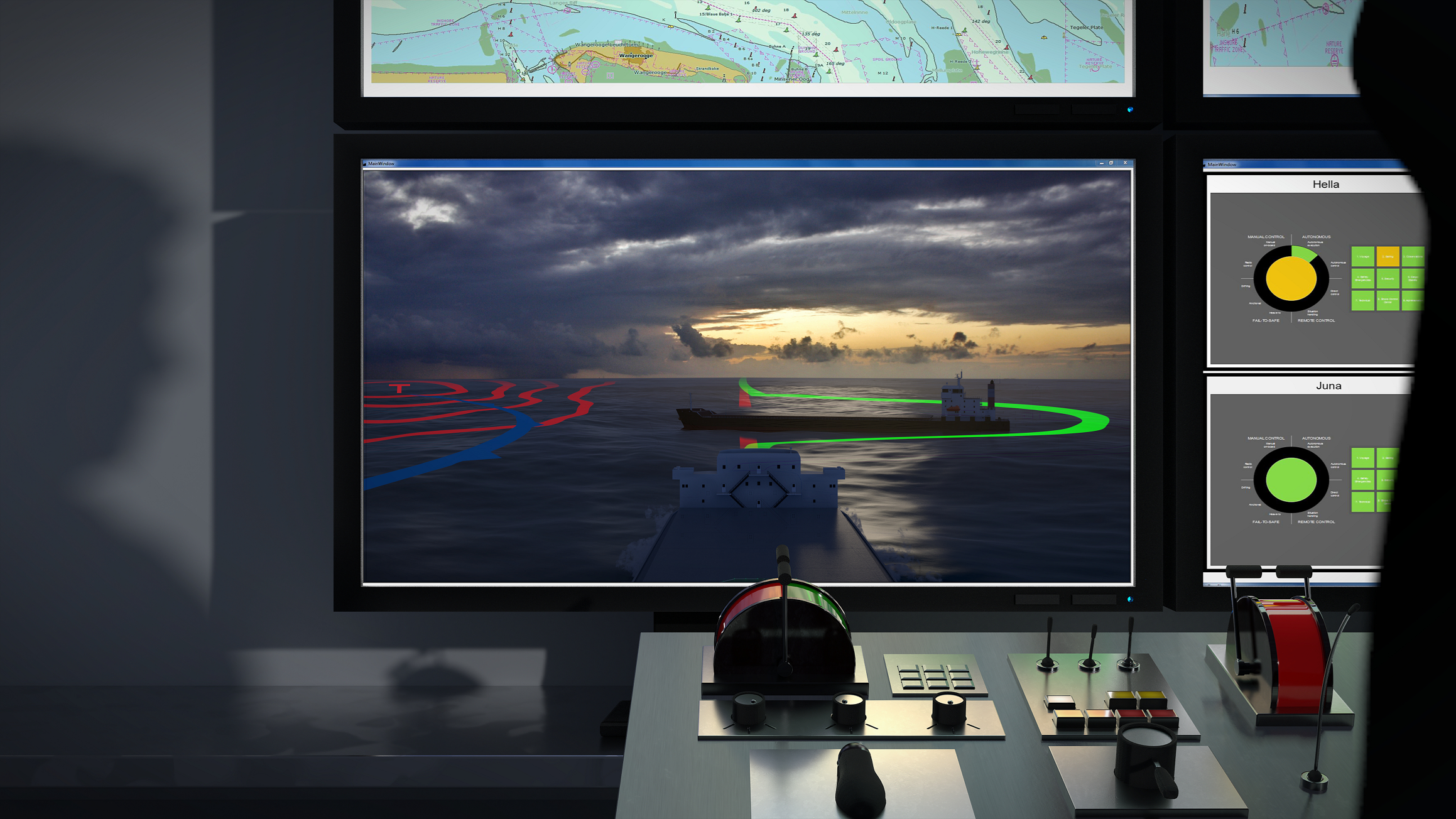 Communication between ships from a controll room