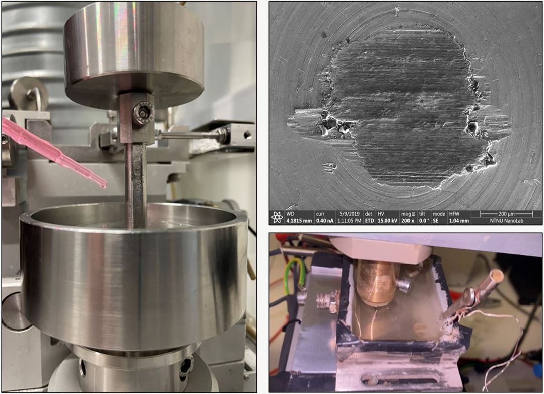 Three pictures of testing and corrosion