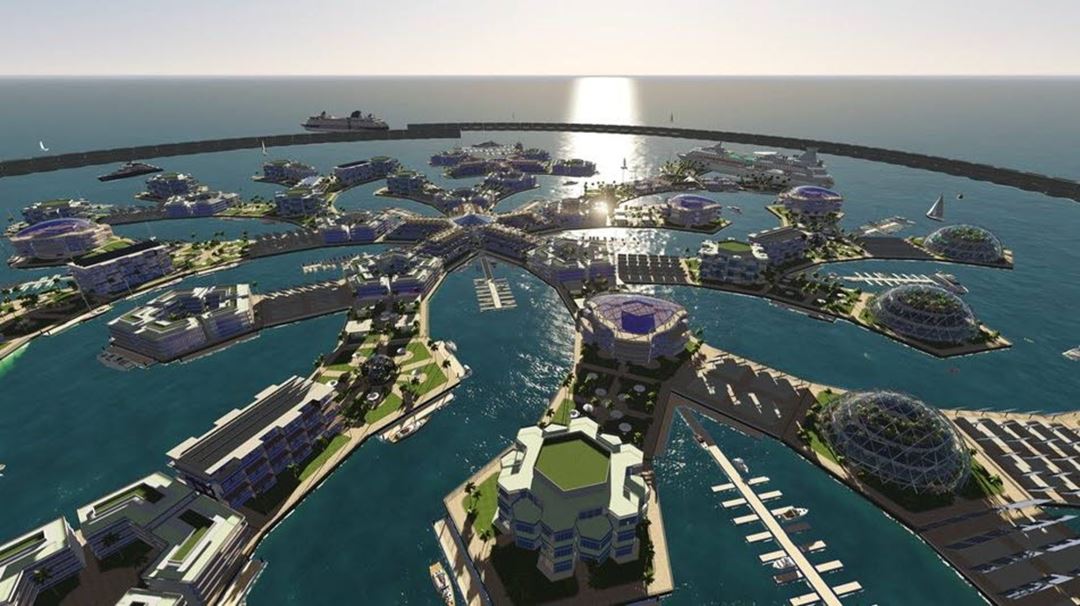 In this way, whole floating communities can be built at sea. 