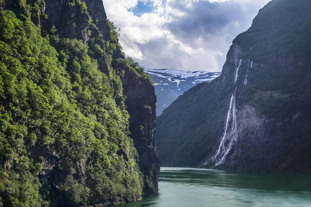 Waterfall into fjord