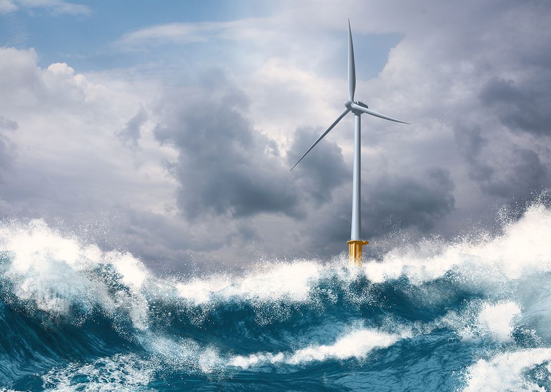 KI-generert bilde av vindturbin til havs
