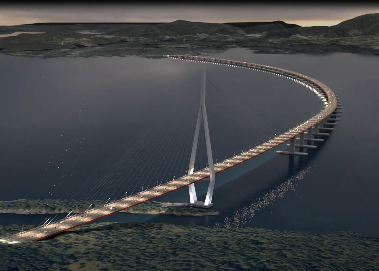 Floating bridge over norwegian fjord