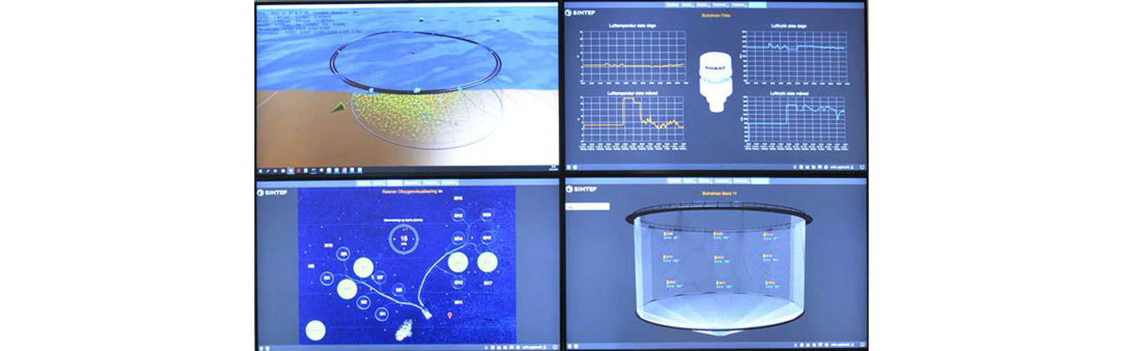 Four screens with aquaculture data.