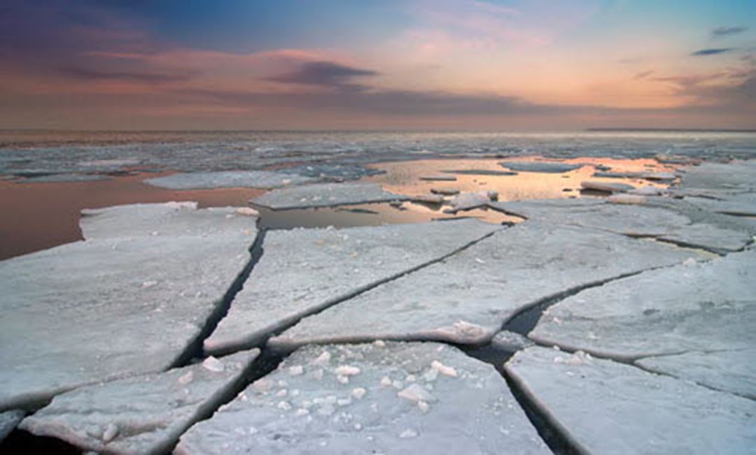 Bilde av isflak på vannet i Arktis