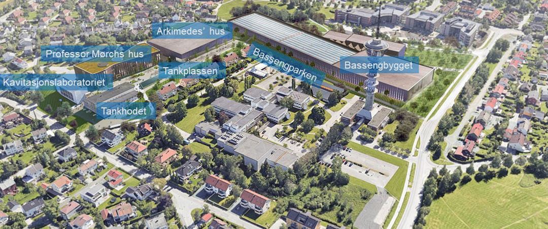 Illustrasjon av Norsk havteknologisenter, Tyholt med navn p&aring; byggene