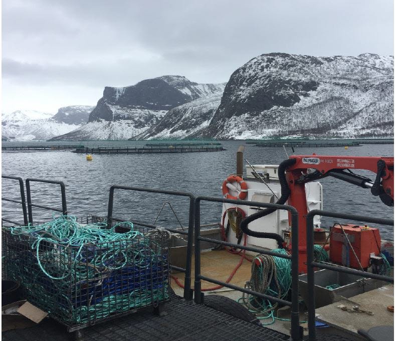 Kran og arbeid på oppdrettsanlegg