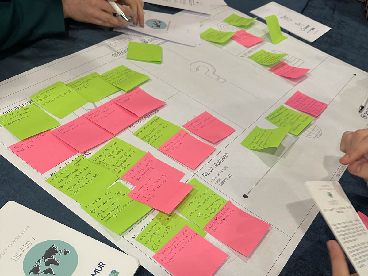 Table full of colourful post-it notes.