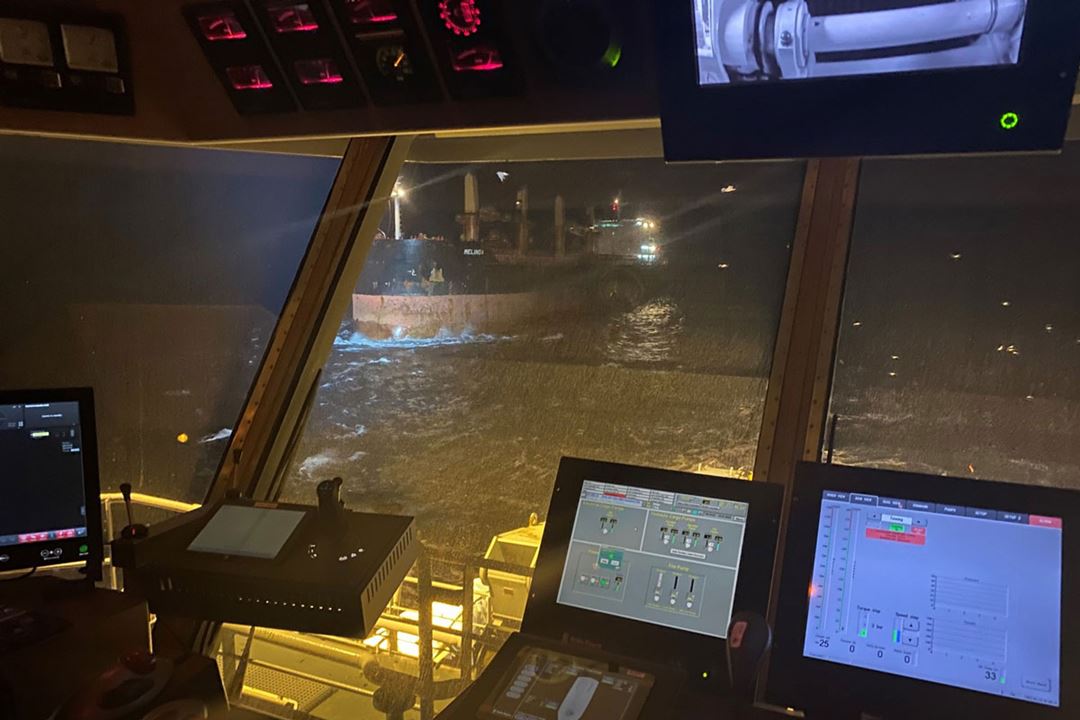 Bridge view of coast guard during rescue operation