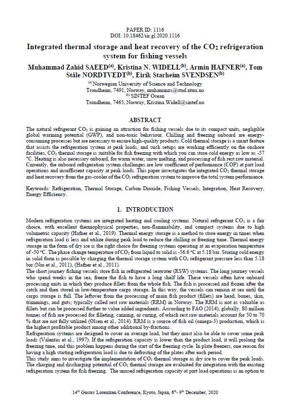 Integrated thermal storage and heat recovery of the CO2 refrigeration system for fishing vessels