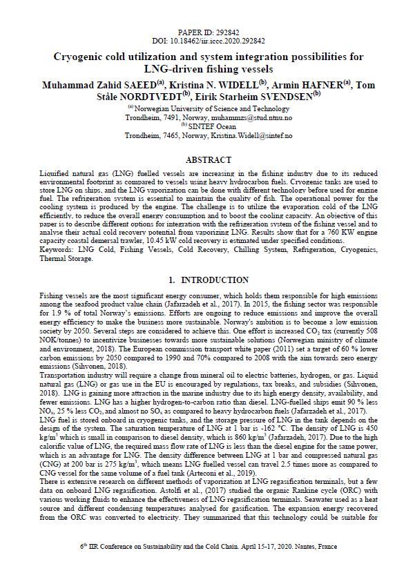 Cryogenic cold utilization and system integration possibilities for LNG-driven fishing vessels