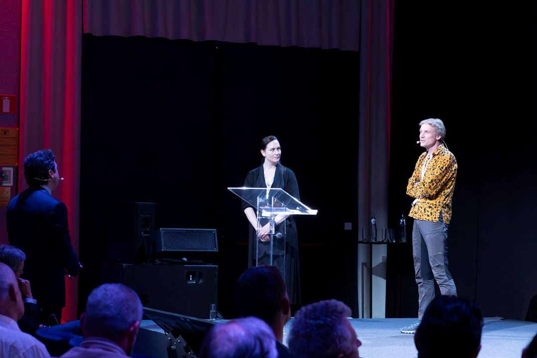 Kathrin Weber (SINTEF) and Gerard Cornelissen (NGI) on stage at the 2025 Biochar Summit.