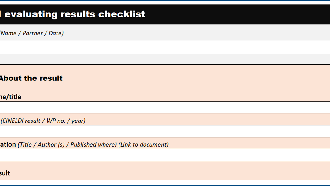 Checklist for evaluation of results from research and pilot projects