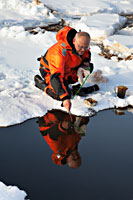 JIP Oil in ice. From large scale experiments in the Barents Sea. Foto; SINTEF