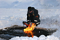 JIP Oil in ice. From medium scale experiments at Svea, Svalbard. Foto; SINTEF