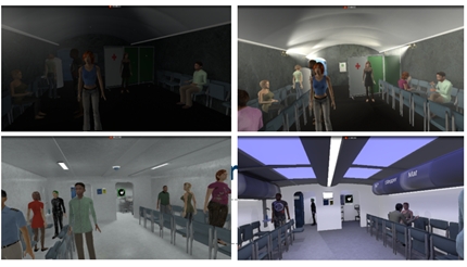skjermbilder fra VR-simulering av opphold i redningsrom