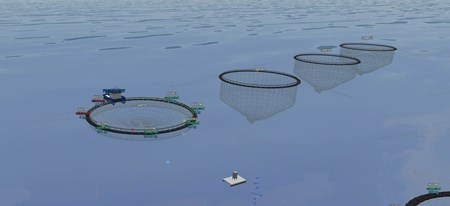 Computer render of four fish cages.
