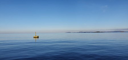 Yellow bouye at calm sea.