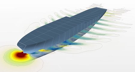 Illustration of wave pattern from a model boat.