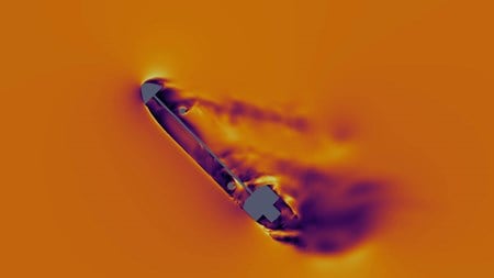 CFD illustration of wind propulsion of a model boat.
