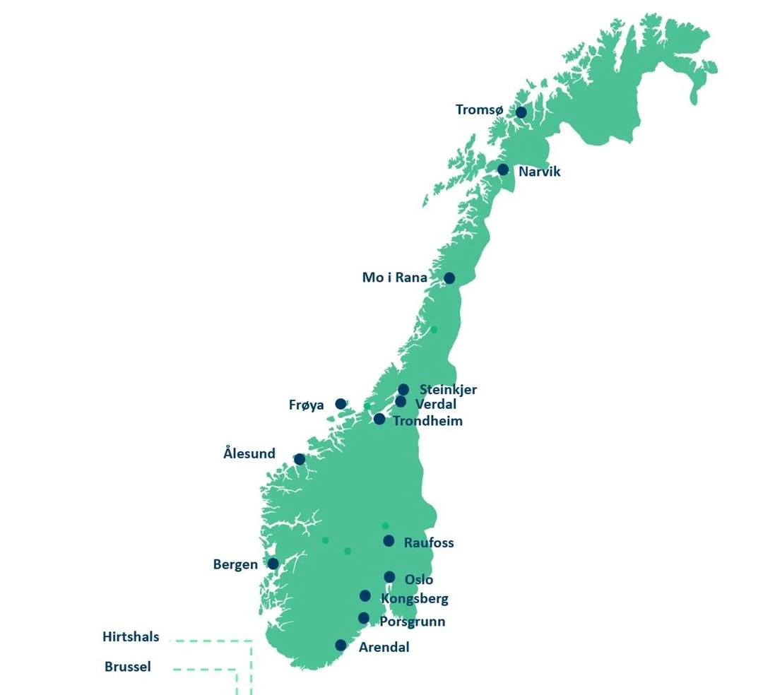 Map of SINTEF locations in Norway