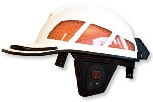 This helmet is lined on the inside with a material with a normal condition that is soft and flexible. However, the material locks instantly and becomes hard and shock-absorbent the second it receives a blow or impact. Photo: SINTEF Health Research