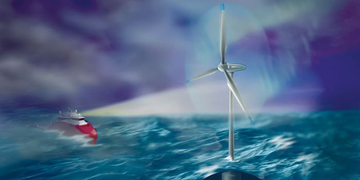 Offshore vindturbiner opererer gjerne under tøffe forhold som krever solid teknologi og robuste operasjoner. Vindturbiner er ett av områdene som det nye forskningssenteret konsentrerer seg om. Illustrasjon: Bjarne Stenberg, SINTEF