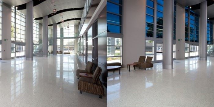 Elektrokrome vinduer styrer solinnstrålingen ved hjelp av elektrisk spenning. Her skifter fargen fra klar transparent til mørkeblått. Kilde: SAGE Elektrochromics.