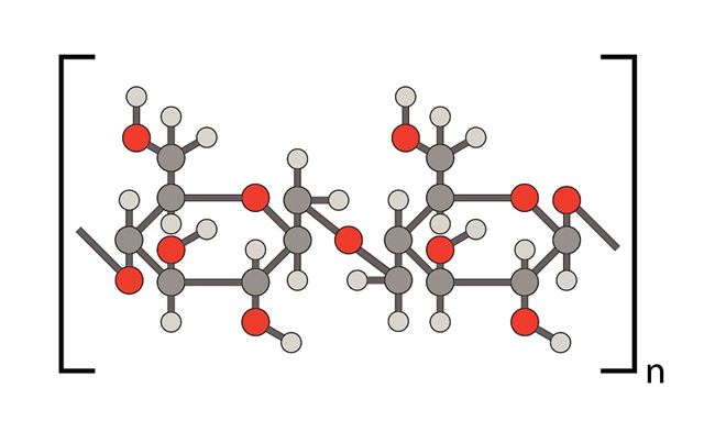 Polysakkarid. Molekylene gjentar seg. Her cellulose. Illustrasjon: Thinkstock