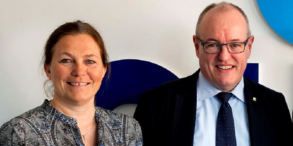 Konsernsjef Alexandra Bech Gjørv og rektor Gunnar Bovim. Foto: Thor Nielsen/NTNU