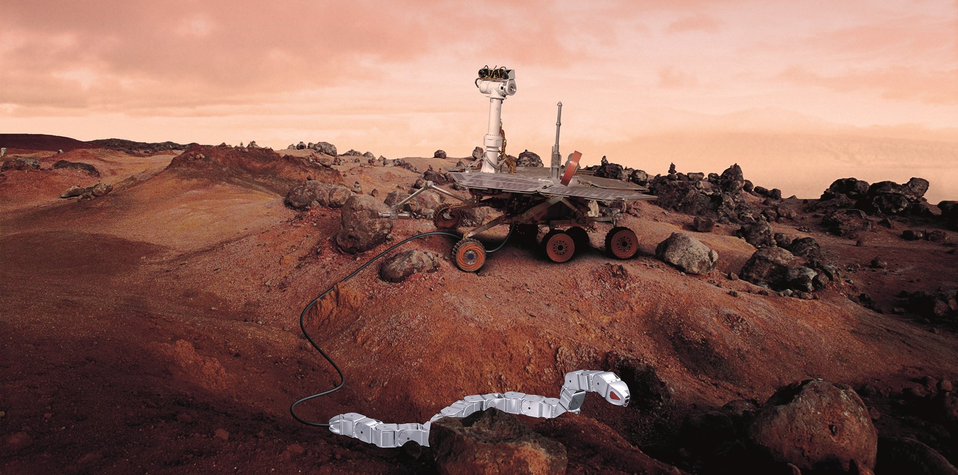 ESA tror det kan være mulig å etablere en permanent base på månen. Dette kan skje i tunneler som det har vært lava i tidligere. Slangeroboter kan undersøke mulighetene nærmere. Illustrasjon: ESA